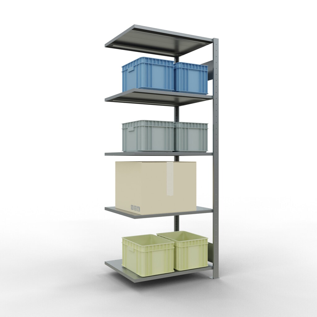 N° de l'image du produit 2 : Rayonnage à tablettes SCHULTE, système à emboîter, travée auxiliaire, CT 150 kg, galvanisé, HxlxP 2 000 x 750 x 600 mm