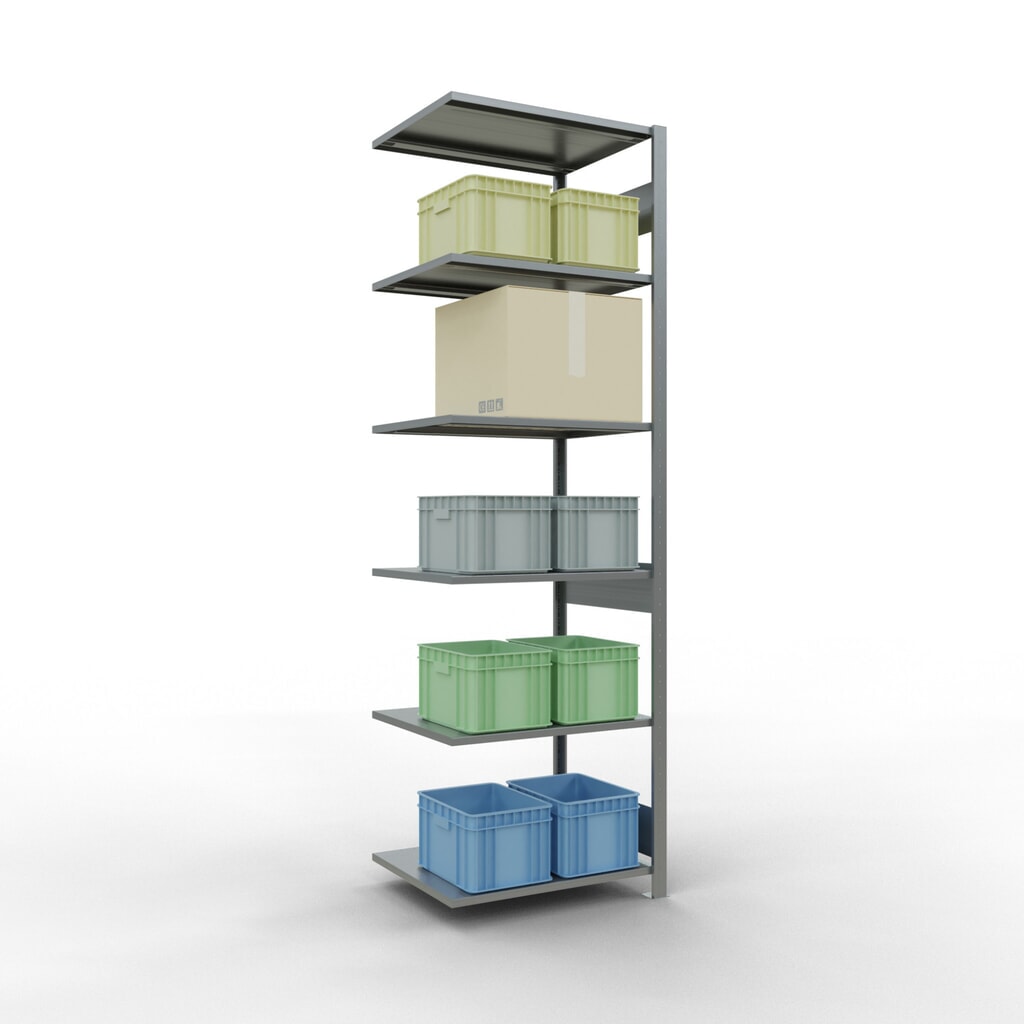 N° de l'image du produit 2 : Rayonnage à tablettes SCHULTE, système à emboîter, travée auxiliaire, CT 150 kg, galvanisé, HxlxP 2 500 x 750 x 600 mm
