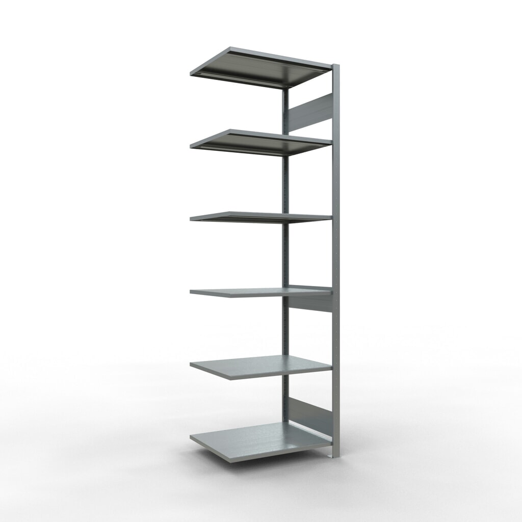 Illustration du produit: Rayonnage à tablettes SCHULTE, système à emboîter, travée auxiliaire, CT 150 kg, galvanisé, HxlxP 2 500 x 750 x 600 mm