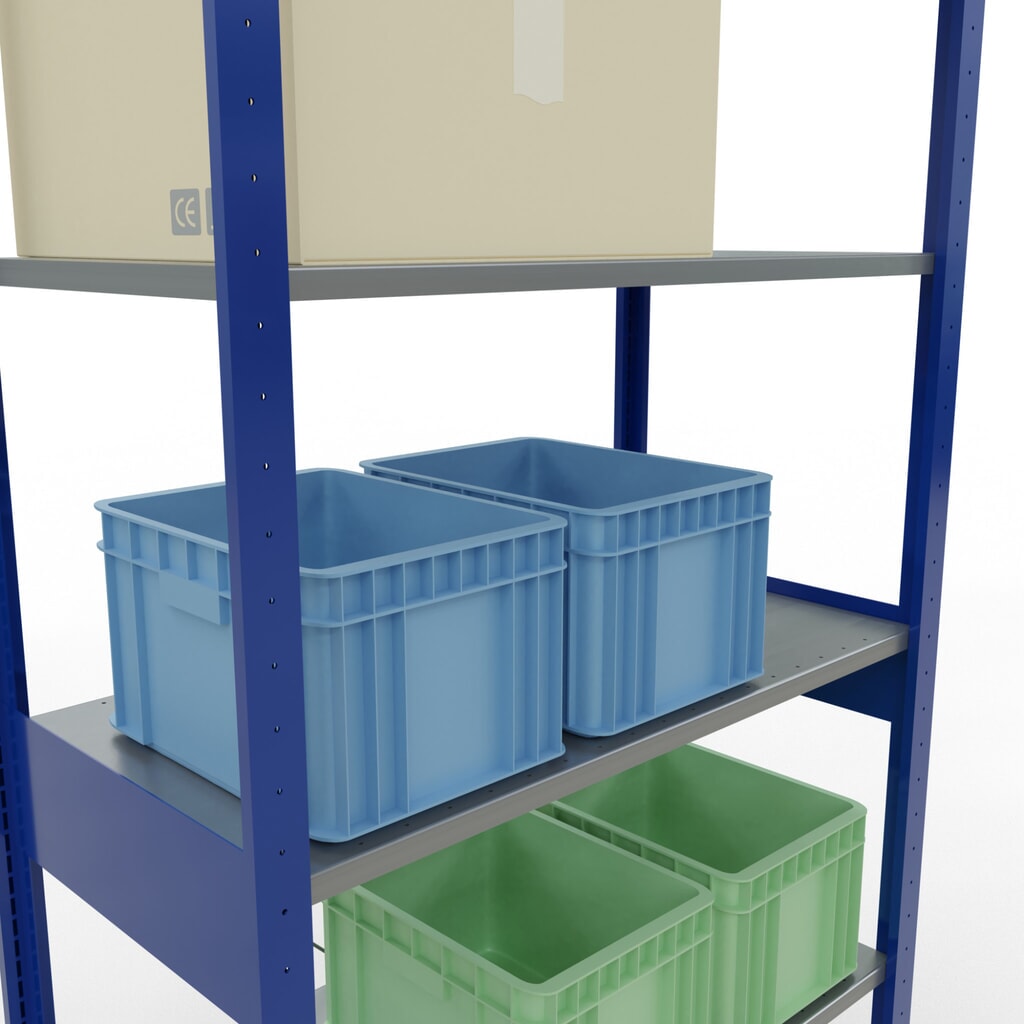 SCHULTE Rayonnage à tablettes, bleu gentiane / galvanisé, charge par tablette 150 kg, HxlxP 2 500 x 1 060 x 536 mm N° de l'image du produit 3 : SCHULTE Rayonnage à tablettes, bleu gentiane / galvanisé, charge par tablette 150 kg, HxlxP 2 500 x 1 060 x 536 mm
