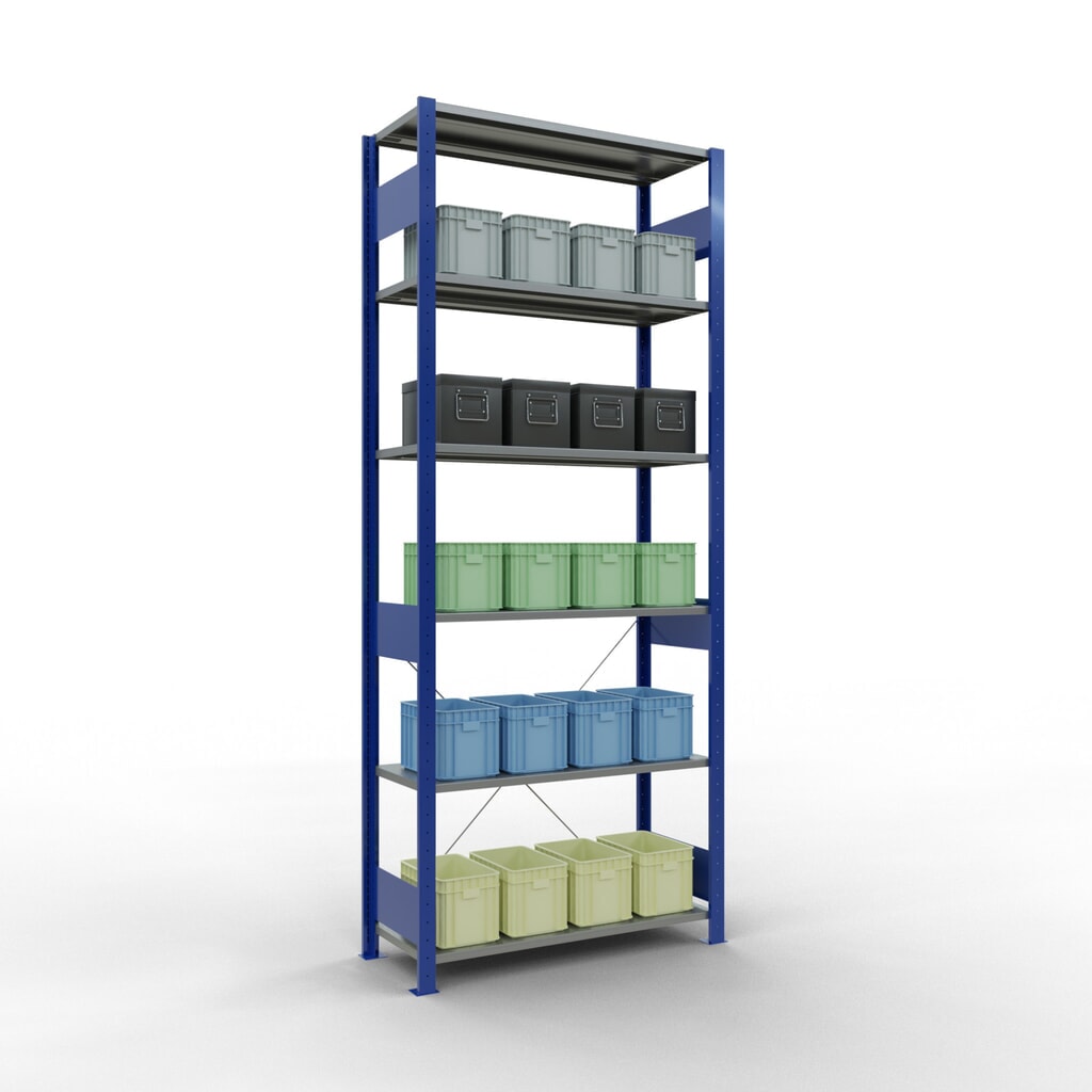 SCHULTE Rayonnage à tablettes, bleu gentiane / galvanisé, charge par tablette 150 kg, HxlxP 2 500 x 1 060 x 436 mm N° de l'image du produit 4 : SCHULTE Rayonnage à tablettes, bleu gentiane / galvanisé, charge par tablette 150 kg, HxlxP 2 500 x 1 060 x 436 mm