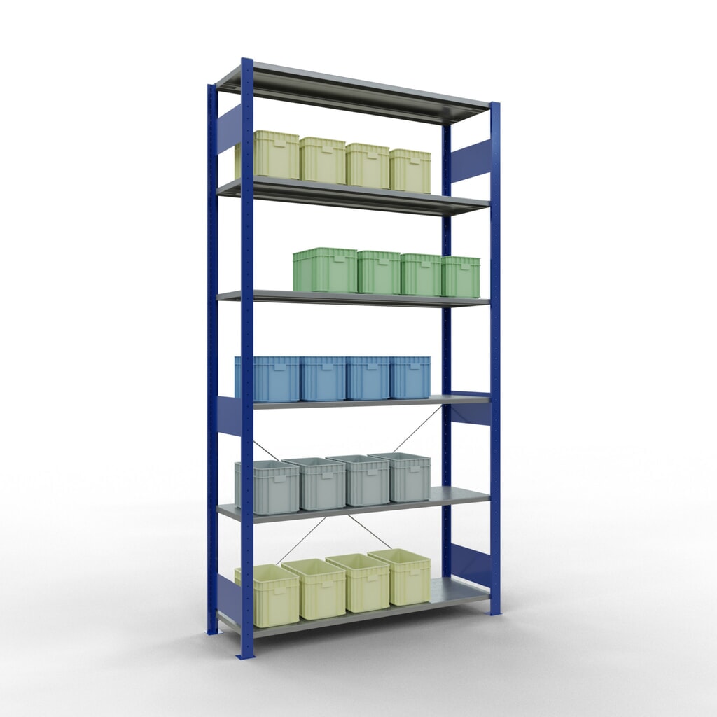 N° de l'image du produit 3 : SCHULTE Rayonnage à tablettes, bleu gentiane / galvanisé, charge par tablette 150 kg, HxlxP 2 500 x 1 360 x 436 mm