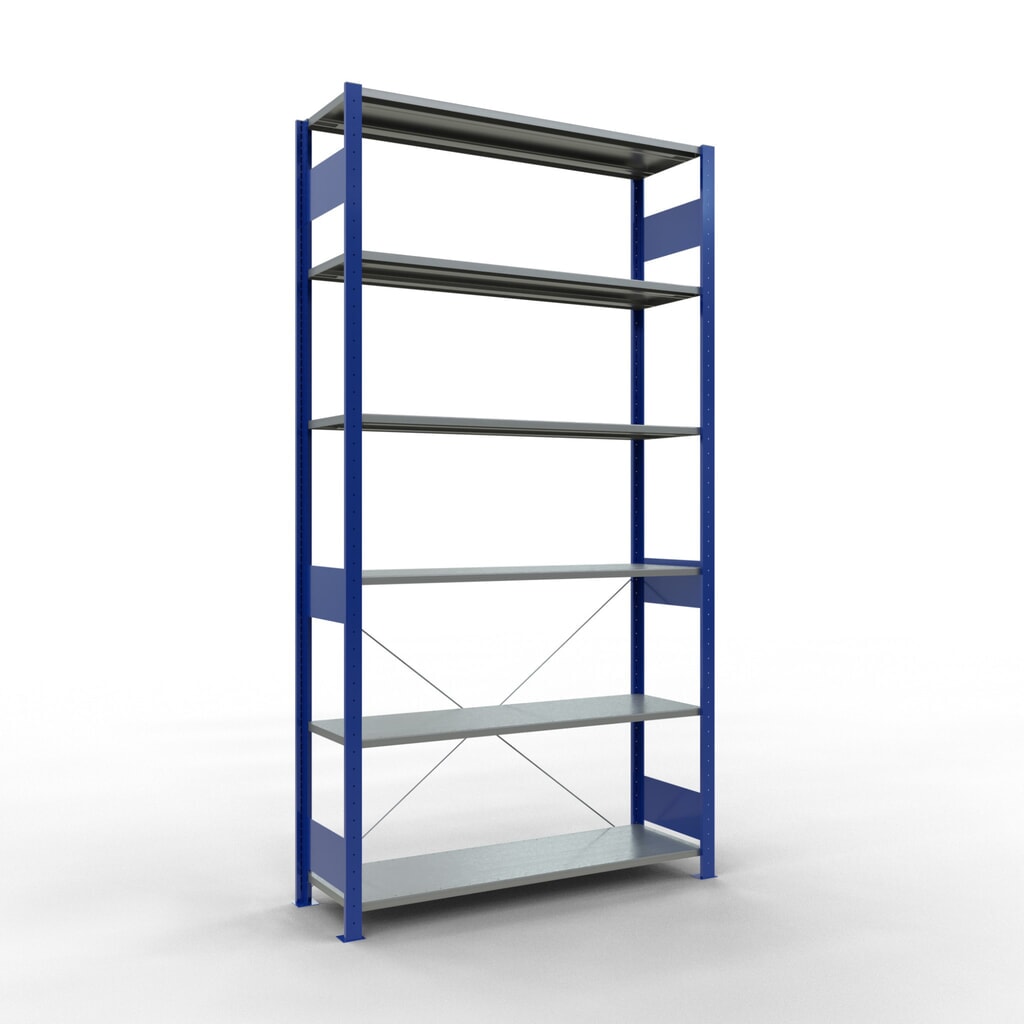Illustration du produit: SCHULTE Rayonnage à tablettes, bleu gentiane / galvanisé, charge par tablette 150 kg, HxlxP 2 500 x 1 360 x 436 mm