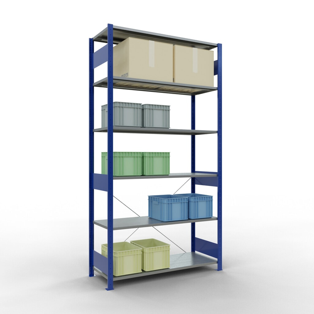 SCHULTE Rayonnage à tablettes, bleu gentiane / galvanisé, charge par tablette 150 kg, HxlxP 2 500 x 1 360 x 536 mm N° de l'image du produit 3 : SCHULTE Rayonnage à tablettes, bleu gentiane / galvanisé, charge par tablette 150 kg, HxlxP 2 500 x 1 360 x 536 mm