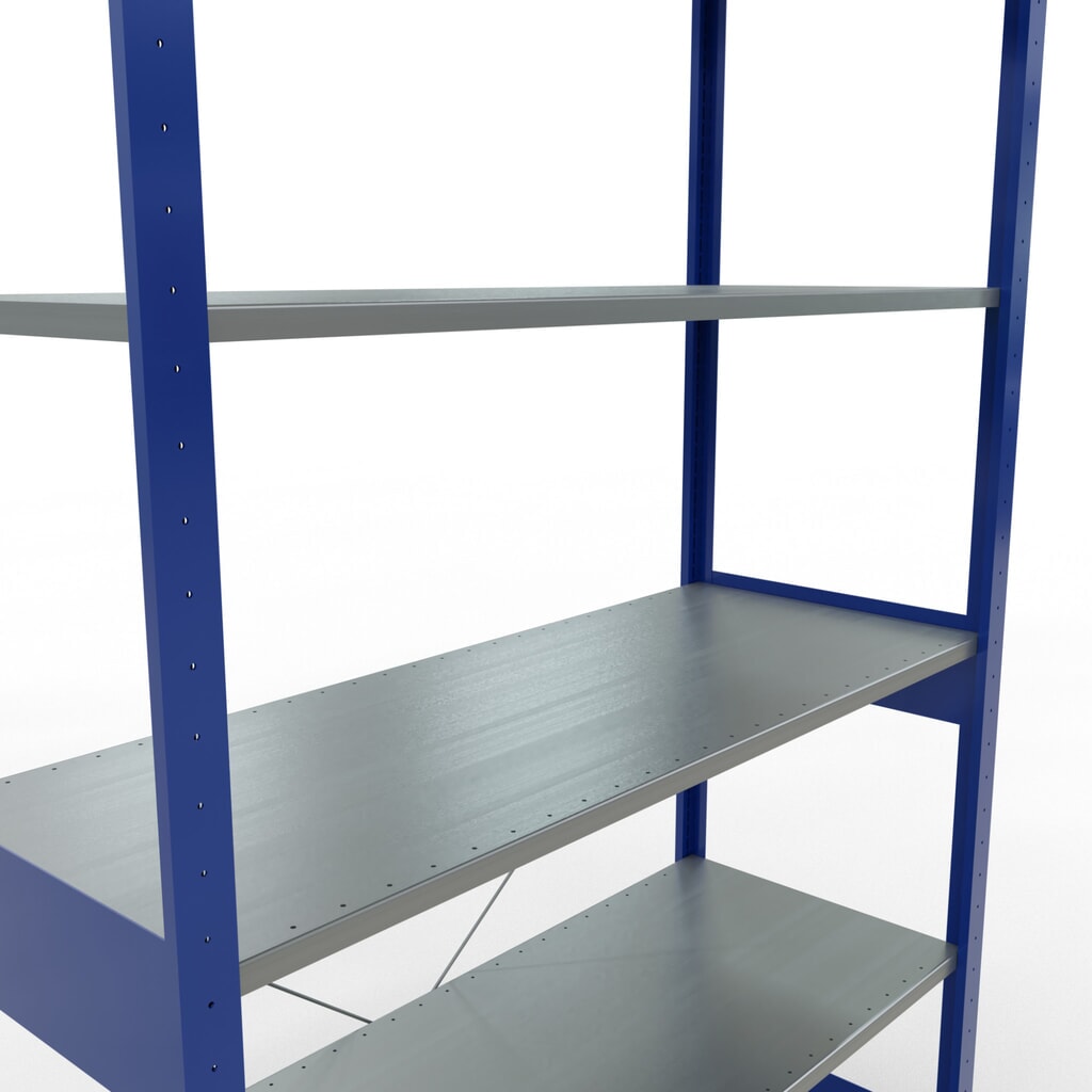 SCHULTE Rayonnage à tablettes, bleu gentiane / galvanisé, charge par tablette 150 kg, HxlxP 2 500 x 1 360 x 536 mm N° de l'image du produit 5 : SCHULTE Rayonnage à tablettes, bleu gentiane / galvanisé, charge par tablette 150 kg, HxlxP 2 500 x 1 360 x 536 mm