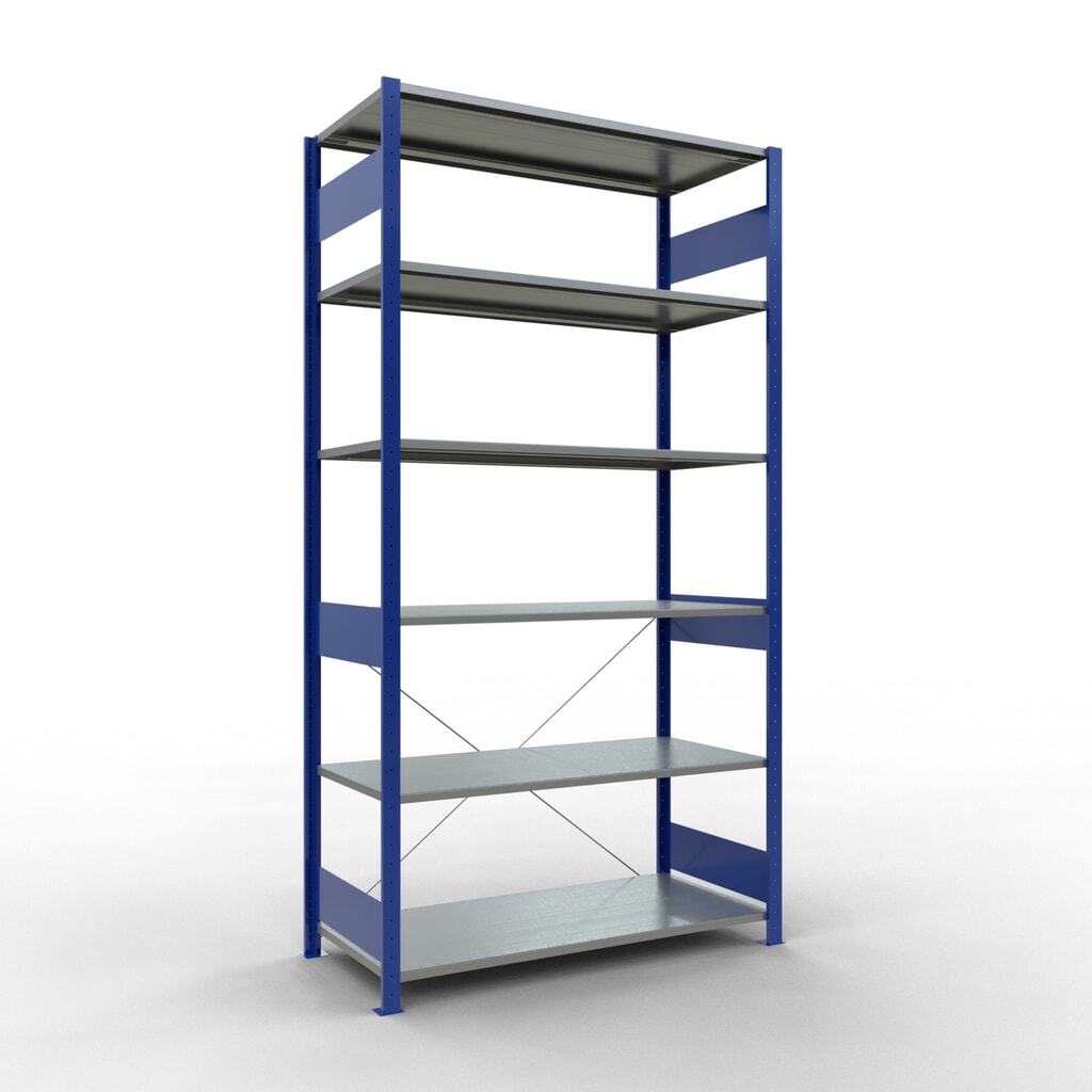 Illustration du produit: SCHULTE Rayonnage à tablettes, bleu gentiane / galvanisé, charge par tablette 150 kg, HxlxP 2 500 x 1 360 x 636 mm