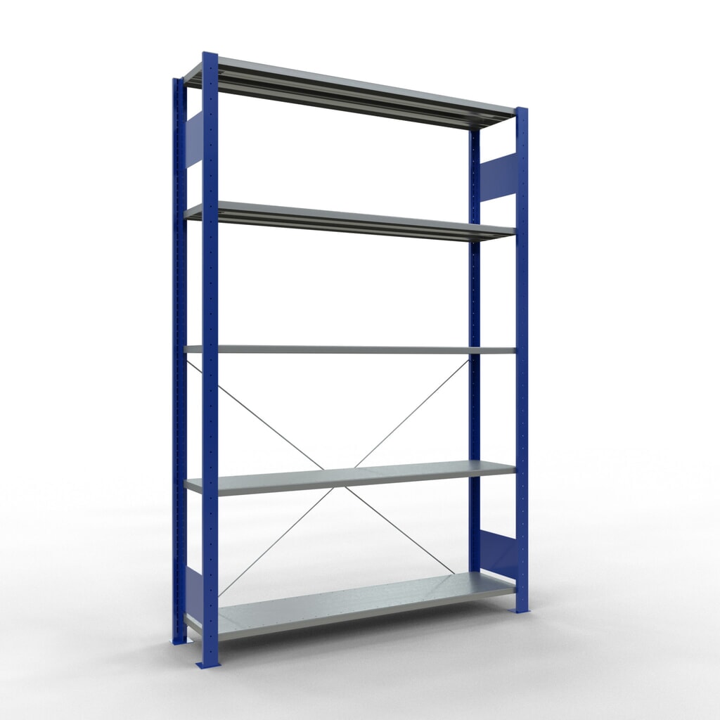 Illustration du produit: SCHULTE Rayonnage à tablettes, bleu gentiane / galvanisé, avec 5 tablettes en tôle d’acier, charge par tablette 150 kg, HxlxP 2 000 x 1 360 x 336 mm