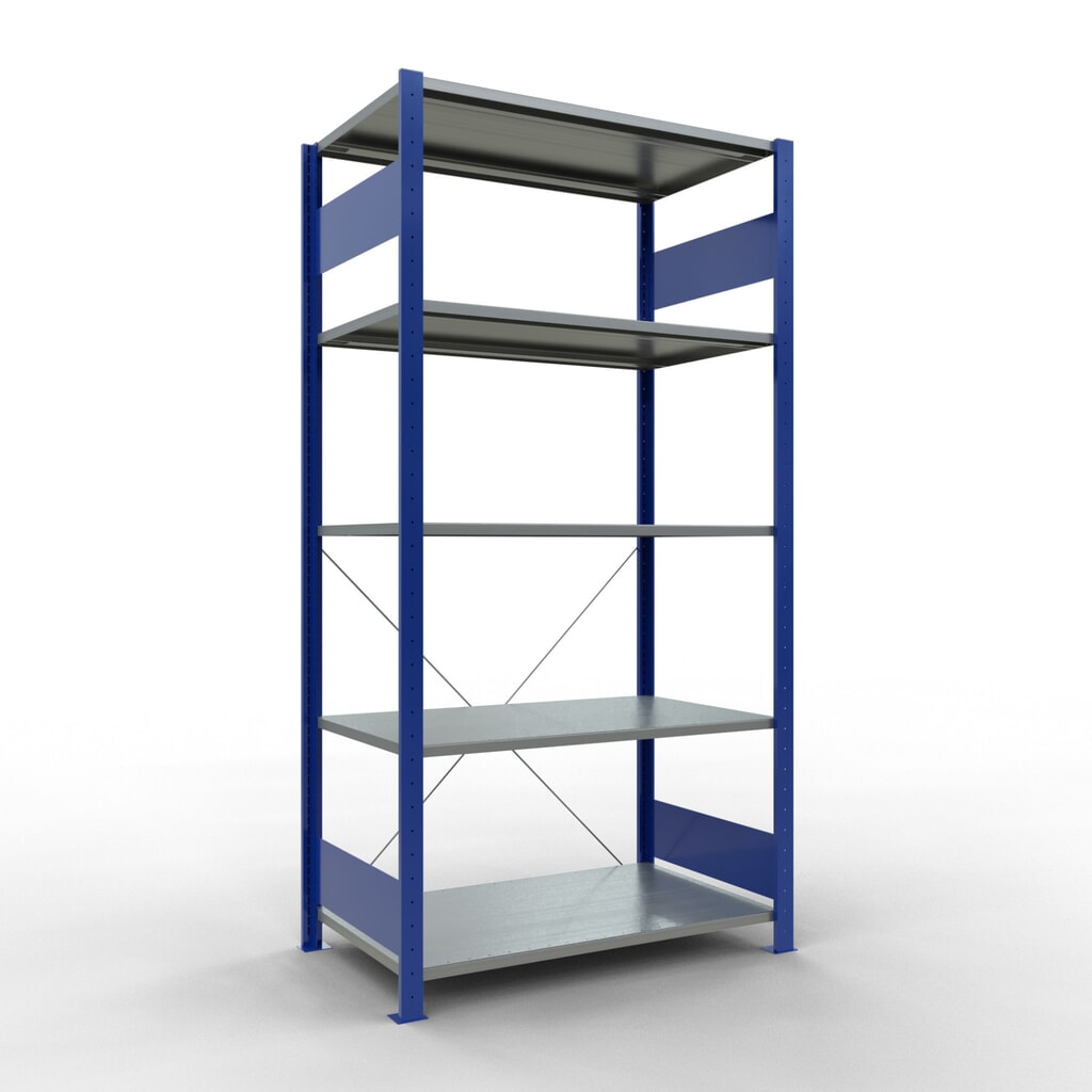 Illustration du produit: SCHULTE Rayonnage à tablettes, bleu gentiane / galvanisé, avec 5 tablettes en tôle d’acier, charge par tablette 150 kg, HxlxP 2 000 x 1 060 x 636 mm