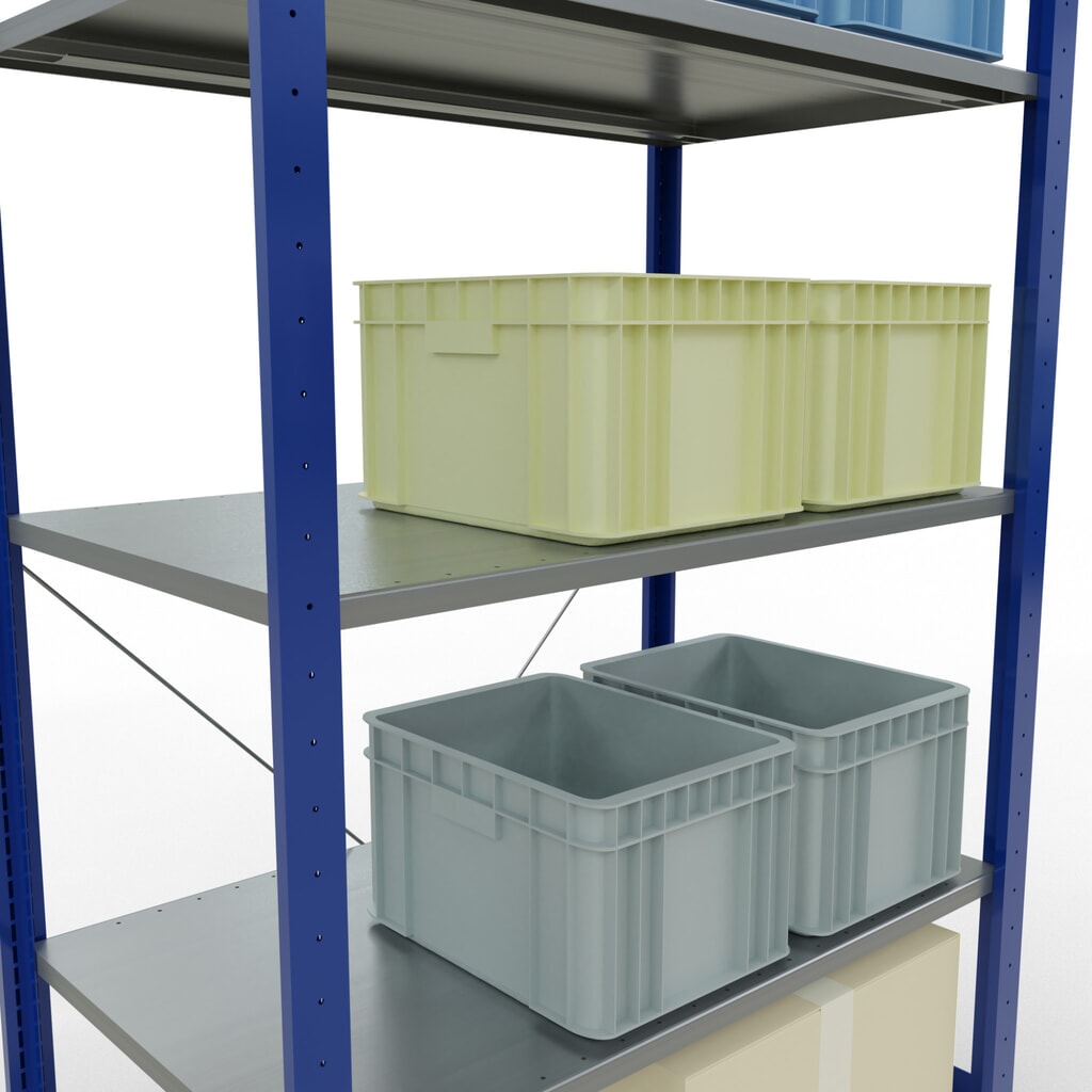 SCHULTE Rayonnage à tablettes, bleu gentiane / galvanisé, avec 5 tablettes en tôle d’acier, charge par tablette 150 kg, HxlxP 2 000 x 1 060 x 636 mm N° de l'image du produit 3 : SCHULTE Rayonnage à tablettes, bleu gentiane / galvanisé, avec 5 tablettes en tôle d’acier, charge par tablette 150 kg, HxlxP 2 000 x 1 060 x 636 mm
