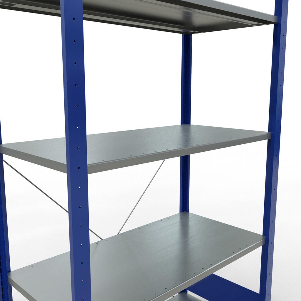 SCHULTE Rayonnage à tablettes, bleu gentiane / galvanisé, avec 5 tablettes en tôle d’acier, charge par tablette 150 kg, HxlxP 2 000 x 1 060 x 536 mm N° de l'image du produit 2 : SCHULTE Rayonnage à tablettes, bleu gentiane / galvanisé, avec 5 tablettes en tôle d’acier, charge par tablette 150 kg, HxlxP 2 000 x 1 060 x 536 mm