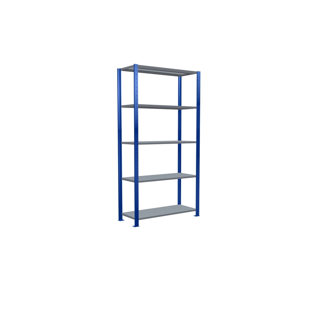 SCHULTE Rayonnage à tablettes, bleu gentiane / galvanisé, avec 5 tablettes en tôle d’acier, charge par tablette 150 kg, HxlxP 2 000 x 1 060 x 436 mm N° de l'image du produit 5 : SCHULTE Rayonnage à tablettes, bleu gentiane / galvanisé, avec 5 tablettes en tôle d’acier, charge par tablette 150 kg, HxlxP 2 000 x 1 060 x 436 mm