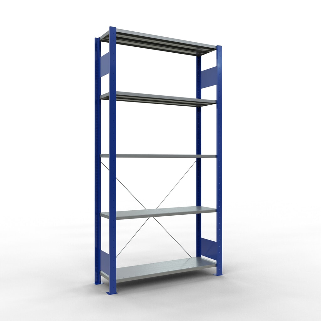 Illustration du produit: SCHULTE Rayonnage à tablettes, bleu gentiane / galvanisé, avec 5 tablettes en tôle d’acier, charge par tablette 150 kg, HxlxP 2 000 x 1 060 x 336 mm