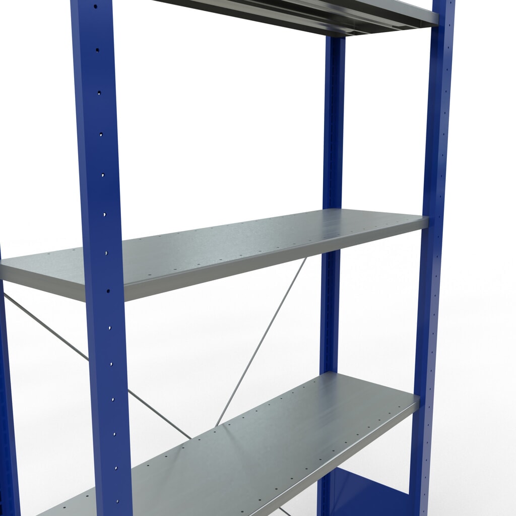 SCHULTE Rayonnage à tablettes, bleu gentiane / galvanisé, avec 5 tablettes en tôle d’acier, charge par tablette 150 kg, HxlxP 2 000 x 1 060 x 336 mm N° de l'image du produit 2 : SCHULTE Rayonnage à tablettes, bleu gentiane / galvanisé, avec 5 tablettes en tôle d’acier, charge par tablette 150 kg, HxlxP 2 000 x 1 060 x 336 mm