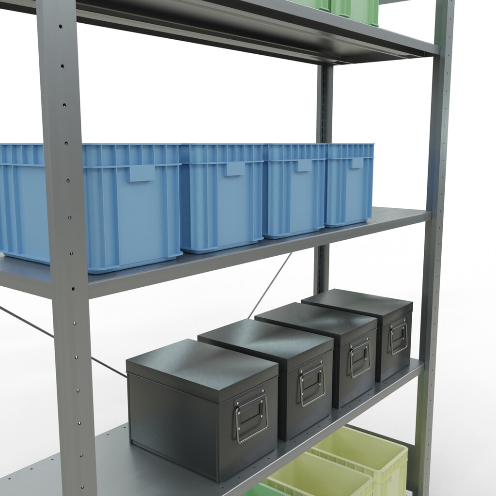 N° de l'image du produit 4 : SCHULTE Rayonnage à tablettes galvanisé avec 5 tablettes en tôle d’acier, charge par tablette 150 kg, HxlxP 2 000 x 1 360 x 436 mm