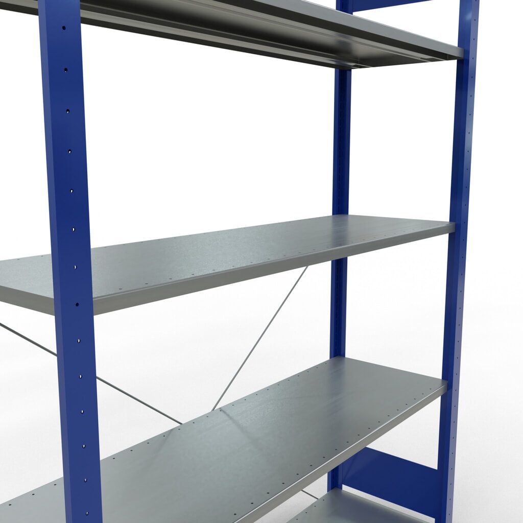 SCHULTE Rayonnage à tablettes, bleu gentiane / galvanisé, avec 5 tablettes en tôle d’acier, charge par tablette 150 kg, HxlxP 2 000 x 1 360 x 436 mm N° de l'image du produit 5 : SCHULTE Rayonnage à tablettes, bleu gentiane / galvanisé, avec 5 tablettes en tôle d’acier, charge par tablette 150 kg, HxlxP 2 000 x 1 360 x 436 mm