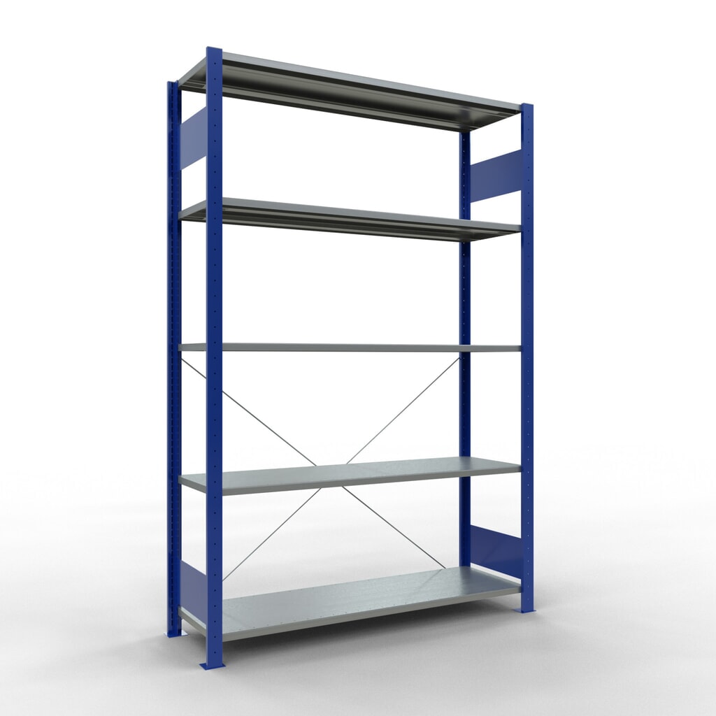 Illustration du produit: SCHULTE Rayonnage à tablettes, bleu gentiane / galvanisé, avec 5 tablettes en tôle d’acier, charge par tablette 150 kg, HxlxP 2 000 x 1 360 x 436 mm