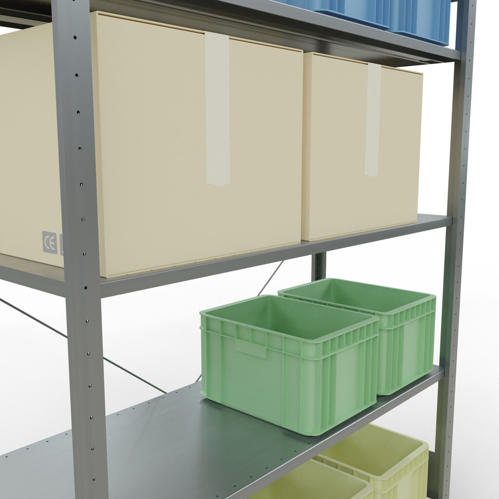 N° de l'image du produit 4 : SCHULTE Rayonnage à tablettes galvanisé avec 5 tablettes en tôle d’acier, charge par tablette 150 kg, HxlxP 2 000 x 1 360 x 536 mm
