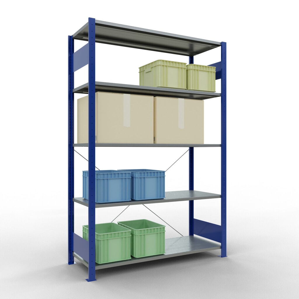 SCHULTE Rayonnage à tablettes, bleu gentiane / galvanisé, avec 5 tablettes en tôle d’acier, charge par tablette 150 kg, HxlxP 2 000 x 1 360 x 536 mm N° de l'image du produit 3 : SCHULTE Rayonnage à tablettes, bleu gentiane / galvanisé, avec 5 tablettes en tôle d’acier, charge par tablette 150 kg, HxlxP 2 000 x 1 360 x 536 mm