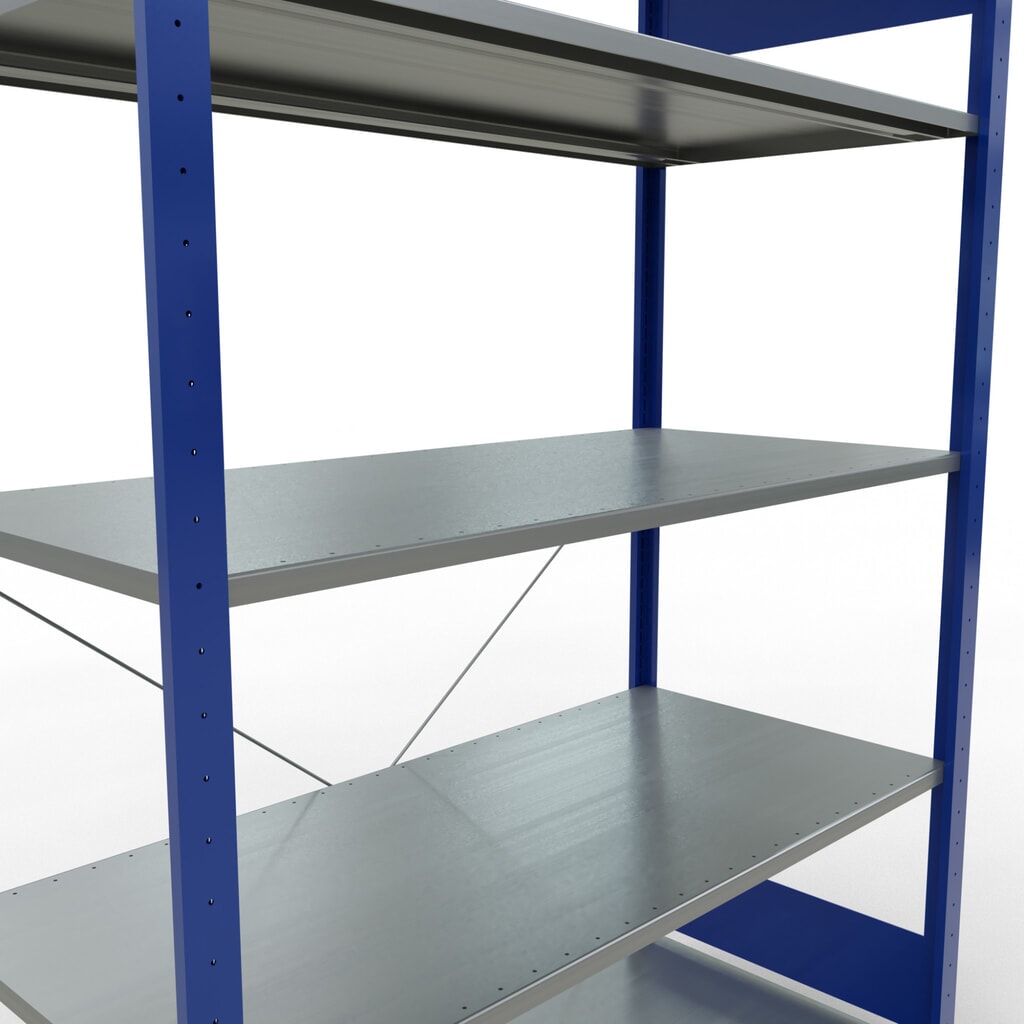 SCHULTE Rayonnage à tablettes, bleu gentiane / galvanisé, avec 5 tablettes en tôle d’acier, charge par tablette 150 kg, HxlxP 2 000 x 1 360 x 636 mm N° de l'image du produit 5 : SCHULTE Rayonnage à tablettes, bleu gentiane / galvanisé, avec 5 tablettes en tôle d’acier, charge par tablette 150 kg, HxlxP 2 000 x 1 360 x 636 mm