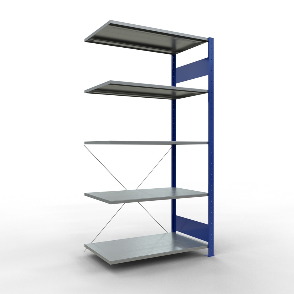 Rayonnage à tablettes SCHULTE, système enfichable, travée auxiliaire, CT 150 kg, bleu gentiane/galvanisé, H x l x P 2 000 x 1 000 x 600 mm Illustration du produit: Rayonnage à tablettes SCHULTE, système enfichable, travée auxiliaire, CT 150 kg, bleu gentiane/galvanisé, H x l x P 2 000 x 1 000 x 600 mm