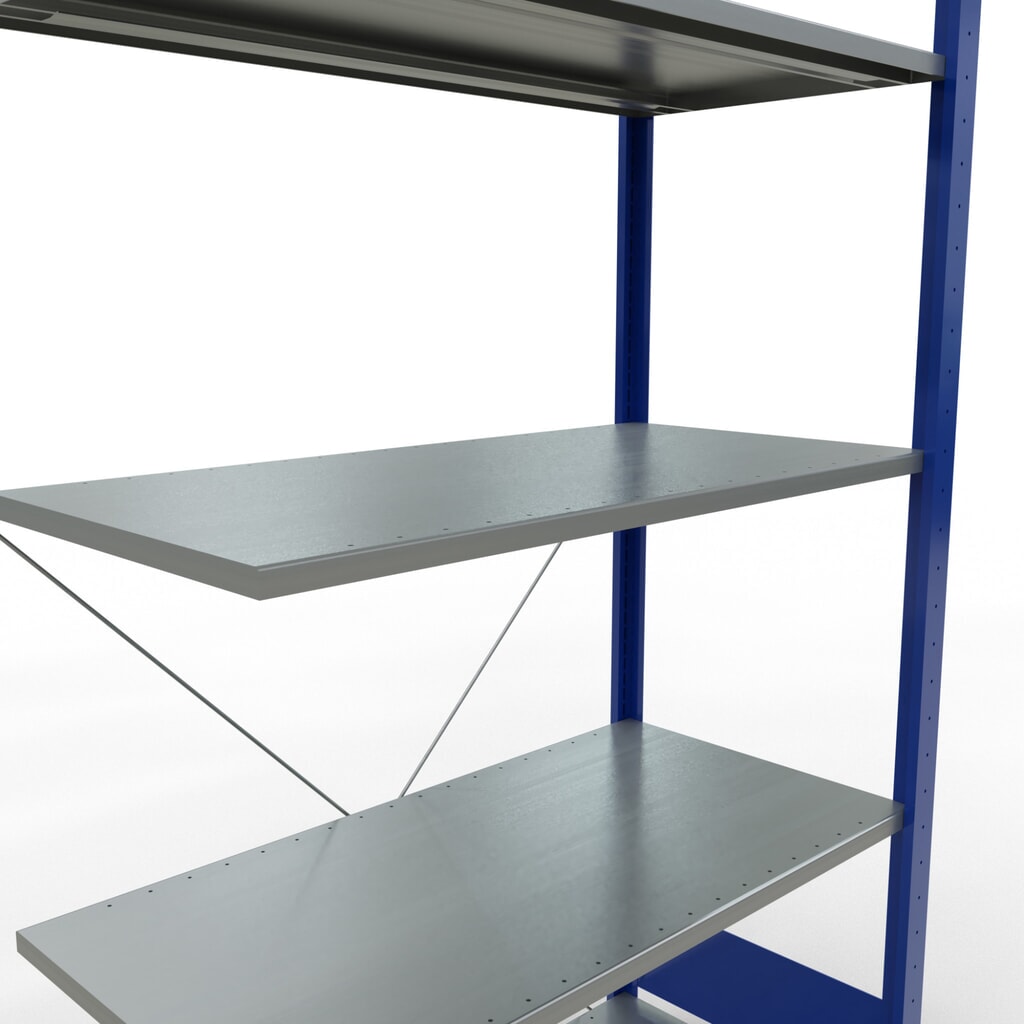 Rayonnage à tablettes SCHULTE, système enfichable, travée auxiliaire, CT 150 kg, bleu gentiane/galvanisé, H x l x P 2 000 x 1 000 x 500 mm N° de l'image du produit 2 : Rayonnage à tablettes SCHULTE, système enfichable, travée auxiliaire, CT 150 kg, bleu gentiane/galvanisé, H x l x P 2 000 x 1 000 x 500 mm