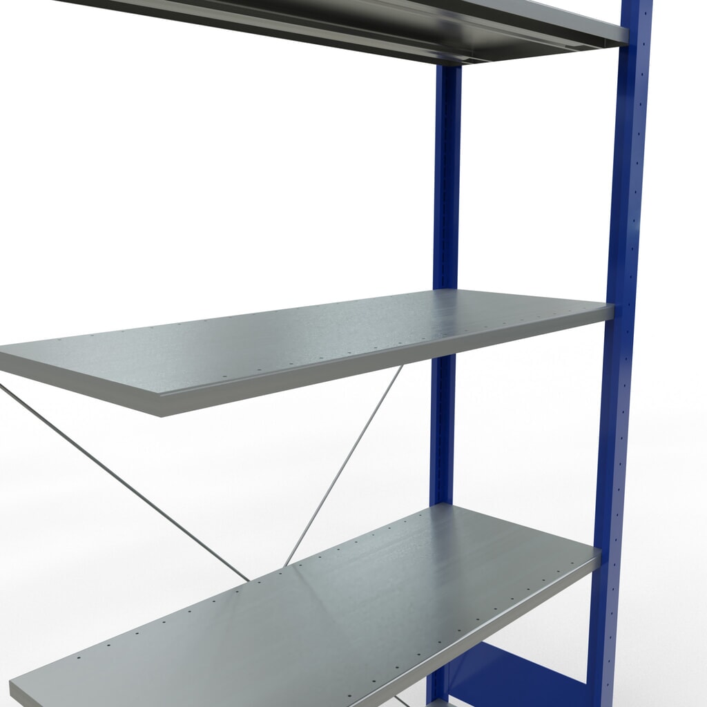 N° de l'image du produit 2 : Rayonnage à tablettes SCHULTE, système enfichable, travée auxiliaire, CT 150 kg, bleu gentiane/galvanisé, H x l x P 2 000 x 1 000 x 400 mm