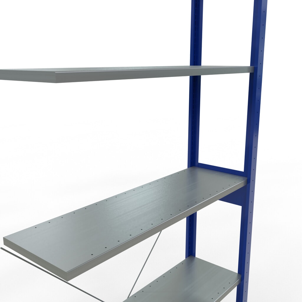 Rayonnage à tablettes SCHULTE, système enfichable, travée auxiliaire, CT 150 kg, bleu gentiane/galvanisé, H x l x P 2 500 x 1 000 x 300 mm N° de l'image du produit 2 : Rayonnage à tablettes SCHULTE, système enfichable, travée auxiliaire, CT 150 kg, bleu gentiane/galvanisé, H x l x P 2 500 x 1 000 x 300 mm