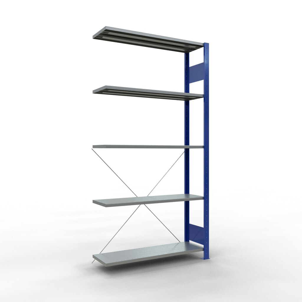 Rayonnage à tablettes SCHULTE, système enfichable, travée auxiliaire, CT 150 kg, bleu gentiane/galvanisé, H x l x P 2 000 x 1 000 x 300 mm Illustration du produit: Rayonnage à tablettes SCHULTE, système enfichable, travée auxiliaire, CT 150 kg, bleu gentiane/galvanisé, H x l x P 2 000 x 1 000 x 300 mm