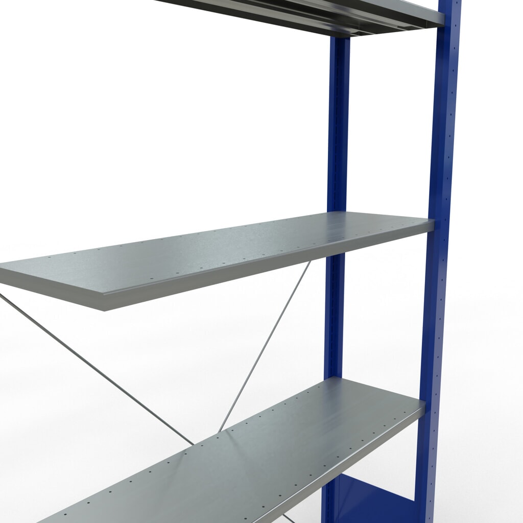 Rayonnage à tablettes SCHULTE, système enfichable, travée auxiliaire, CT 150 kg, bleu gentiane/galvanisé, H x l x P 2 000 x 1 000 x 300 mm N° de l'image du produit 2 : Rayonnage à tablettes SCHULTE, système enfichable, travée auxiliaire, CT 150 kg, bleu gentiane/galvanisé, H x l x P 2 000 x 1 000 x 300 mm