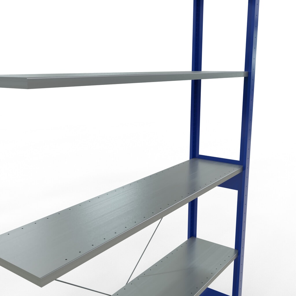 Rayonnage à tablettes SCHULTE, système enfichable, travée auxiliaire, CT 150 kg, bleu gentiane/galvanisé, H x l x P 2 500 x 1 300 x 300 mm N° de l'image du produit 5 : Rayonnage à tablettes SCHULTE, système enfichable, travée auxiliaire, CT 150 kg, bleu gentiane/galvanisé, H x l x P 2 500 x 1 300 x 300 mm