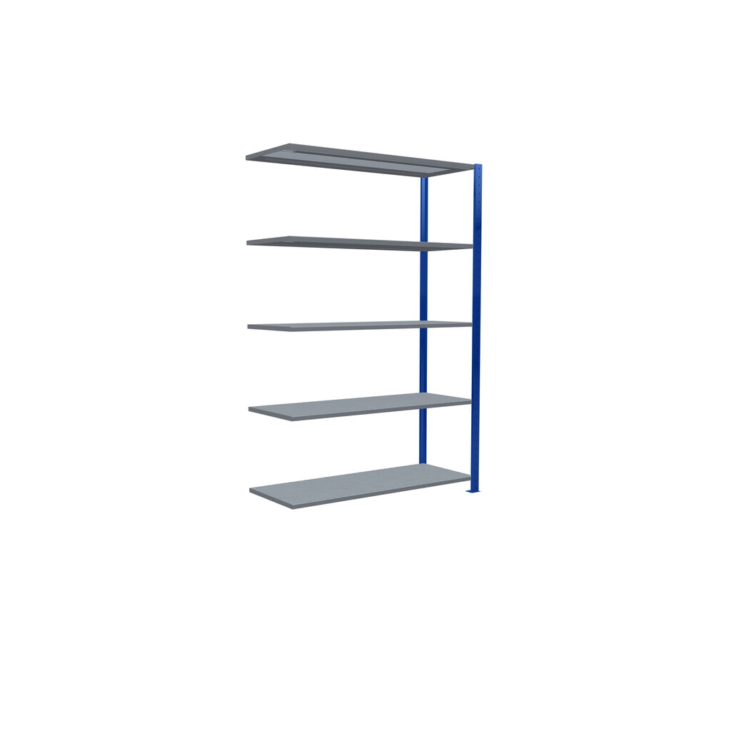 Rayonnage à tablettes SCHULTE, système enfichable, travée auxiliaire, CT 150 kg, bleu gentiane/galvanisé, H x l x P 2 000 x 1 300 x 500 mm N° de l'image du produit 2 : Rayonnage à tablettes SCHULTE, système enfichable, travée auxiliaire, CT 150 kg, bleu gentiane/galvanisé, H x l x P 2 000 x 1 300 x 500 mm