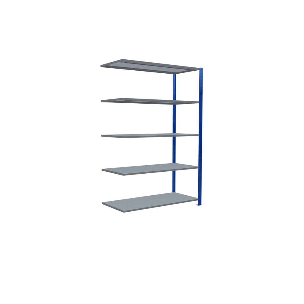 Rayonnage à tablettes SCHULTE, système enfichable, travée auxiliaire, CT 150 kg, bleu gentiane/galvanisé, H x l x P 2 000 x 1 300 x 600 mm N° de l'image du produit 2 : Rayonnage à tablettes SCHULTE, système enfichable, travée auxiliaire, CT 150 kg, bleu gentiane/galvanisé, H x l x P 2 000 x 1 300 x 600 mm