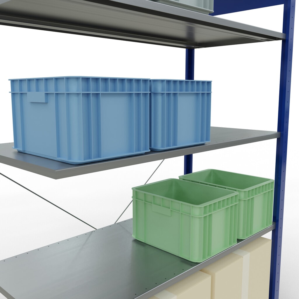 N° de l'image du produit 4 : Rayonnage à tablettes SCHULTE, système enfichable, travée auxiliaire, CT 150 kg, bleu gentiane/galvanisé, H x l x P 2 000 x 1 300 x 600 mm