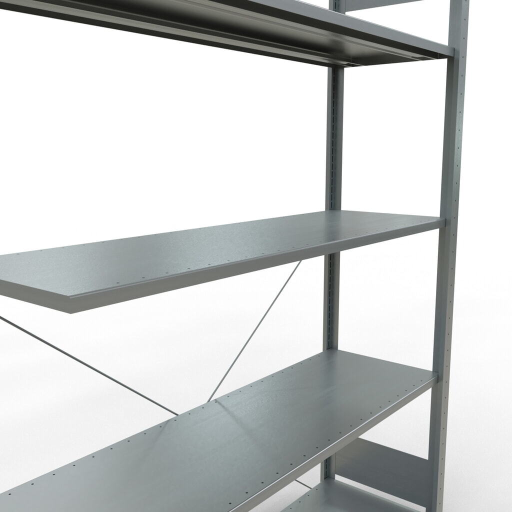 Rayonnage à tablettes SCHULTE, système enfichable, travée auxiliaire, CT 150 kg, galvanisé, H x l x P 2 000 x 1 300 x 400 mm N° de l'image du produit 5 : Rayonnage à tablettes SCHULTE, système enfichable, travée auxiliaire, CT 150 kg, galvanisé, H x l x P 2 000 x 1 300 x 400 mm