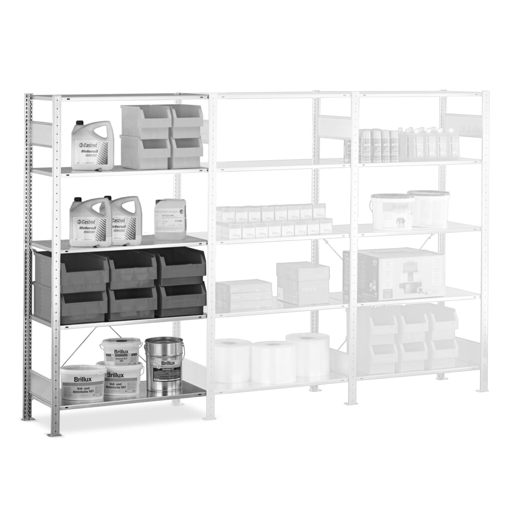 Rayonnage à tablettes SCHULTE, système enfichable, travée auxiliaire, CT 150 kg, galvanisé, H x l x P 2 000 x 1 000 x 300 mm N° de l'image du produit 6 : Rayonnage à tablettes SCHULTE, système enfichable, travée auxiliaire, CT 150 kg, galvanisé, H x l x P 2 000 x 1 000 x 300 mm