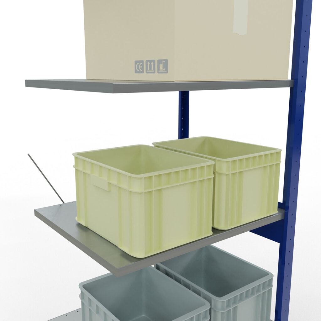 N° de l'image du produit 4 : Rayonnage à tablettes SCHULTE, travée auxiliaire, bleu gentiane/galvanisé, CT 150 kg, HxlxP 2 500 x 750 x 600 mm