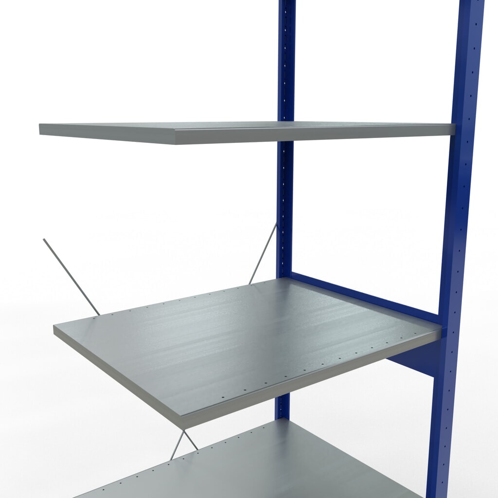N° de l'image du produit 5 : Rayonnage à tablettes SCHULTE, travée auxiliaire, bleu gentiane/galvanisé, CT 150 kg, HxlxP 2 500 x 750 x 600 mm