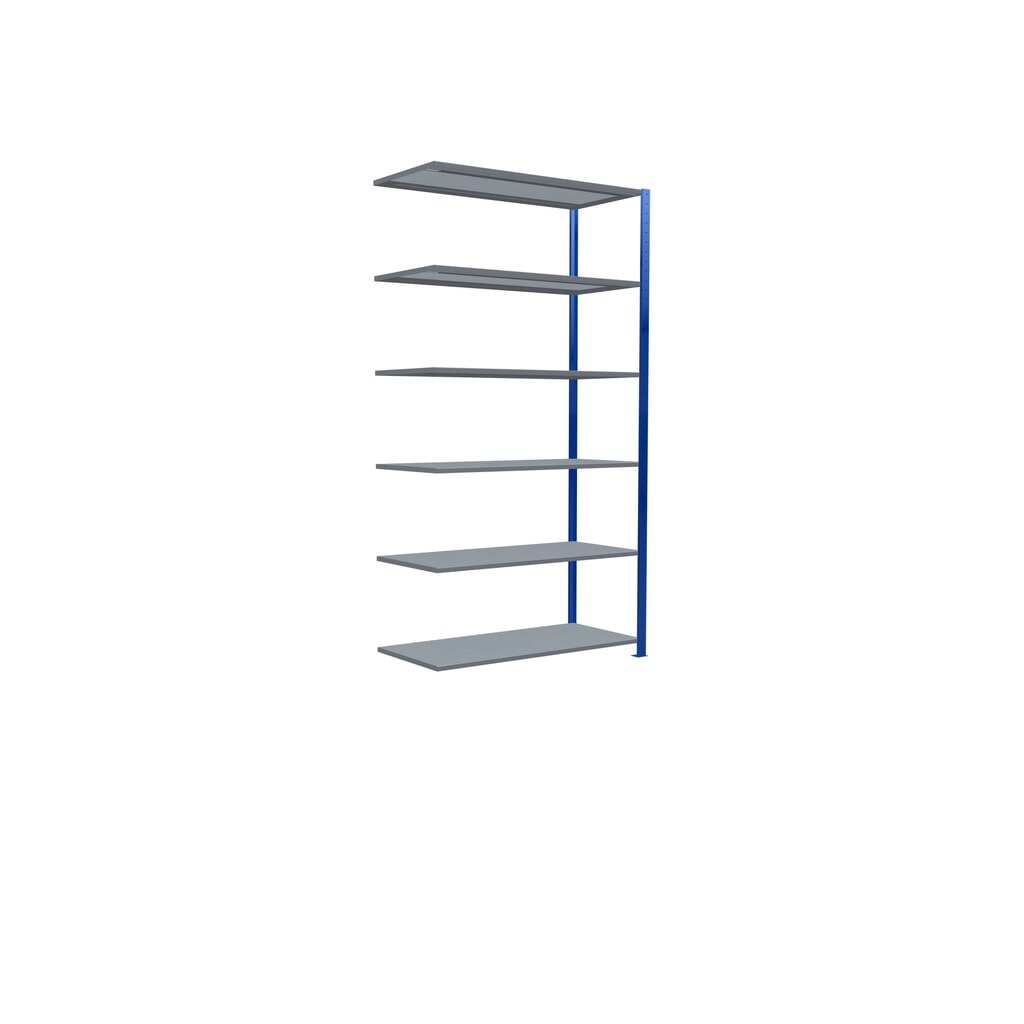 N° de l'image du produit 2 : Rayonnage à tablettes SCHULTE, travée auxiliaire, bleu gentiane/galvanisé, CT 150 kg, HxlxP 2 500 x 1 300 x 600 mm