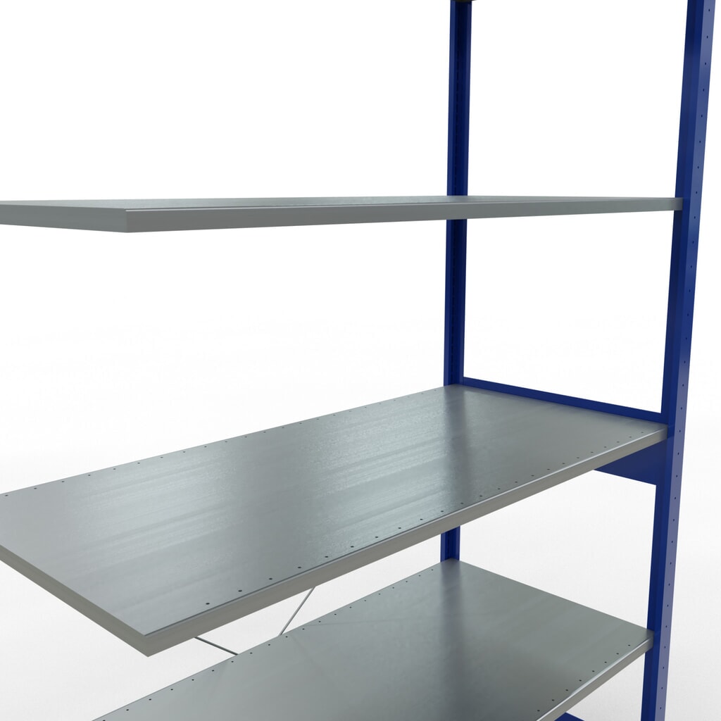 Rayonnage à tablettes SCHULTE, travée auxiliaire, bleu gentiane/galvanisé, CT 150 kg, HxlxP 2 500 x 1 300 x 600 mm N° de l'image du produit 5 : Rayonnage à tablettes SCHULTE, travée auxiliaire, bleu gentiane/galvanisé, CT 150 kg, HxlxP 2 500 x 1 300 x 600 mm