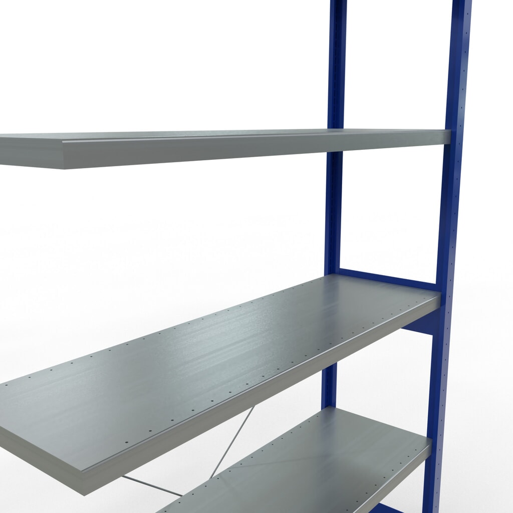 Rayonnage à tablettes SCHULTE, travée auxiliaire, bleu gentiane/galvanisé, CT 250 kg, HxlxP 2 500 x 1 300 x 400 mm N° de l'image du produit 5 : Rayonnage à tablettes SCHULTE, travée auxiliaire, bleu gentiane/galvanisé, CT 250 kg, HxlxP 2 500 x 1 300 x 400 mm