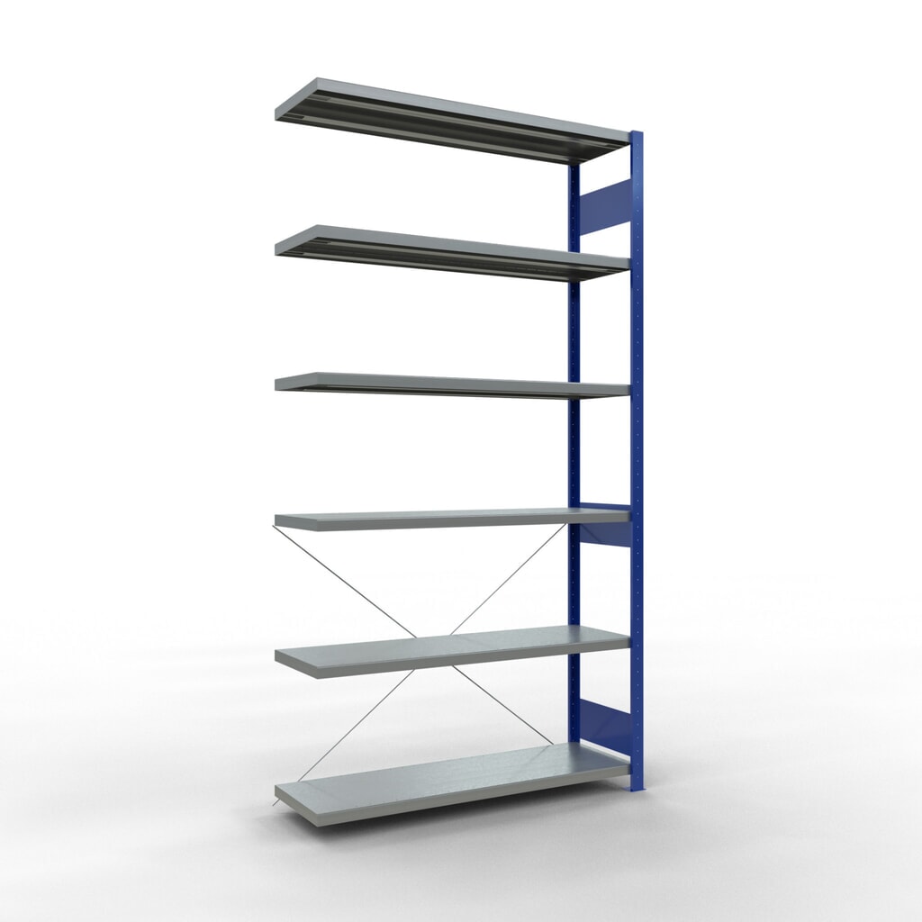 Rayonnage à tablettes SCHULTE, travée auxiliaire, bleu gentiane/galvanisé, CT 250 kg, HxlxP 2 500 x 1 300 x 400 mm Illustration du produit: Rayonnage à tablettes SCHULTE, travée auxiliaire, bleu gentiane/galvanisé, CT 250 kg, HxlxP 2 500 x 1 300 x 400 mm