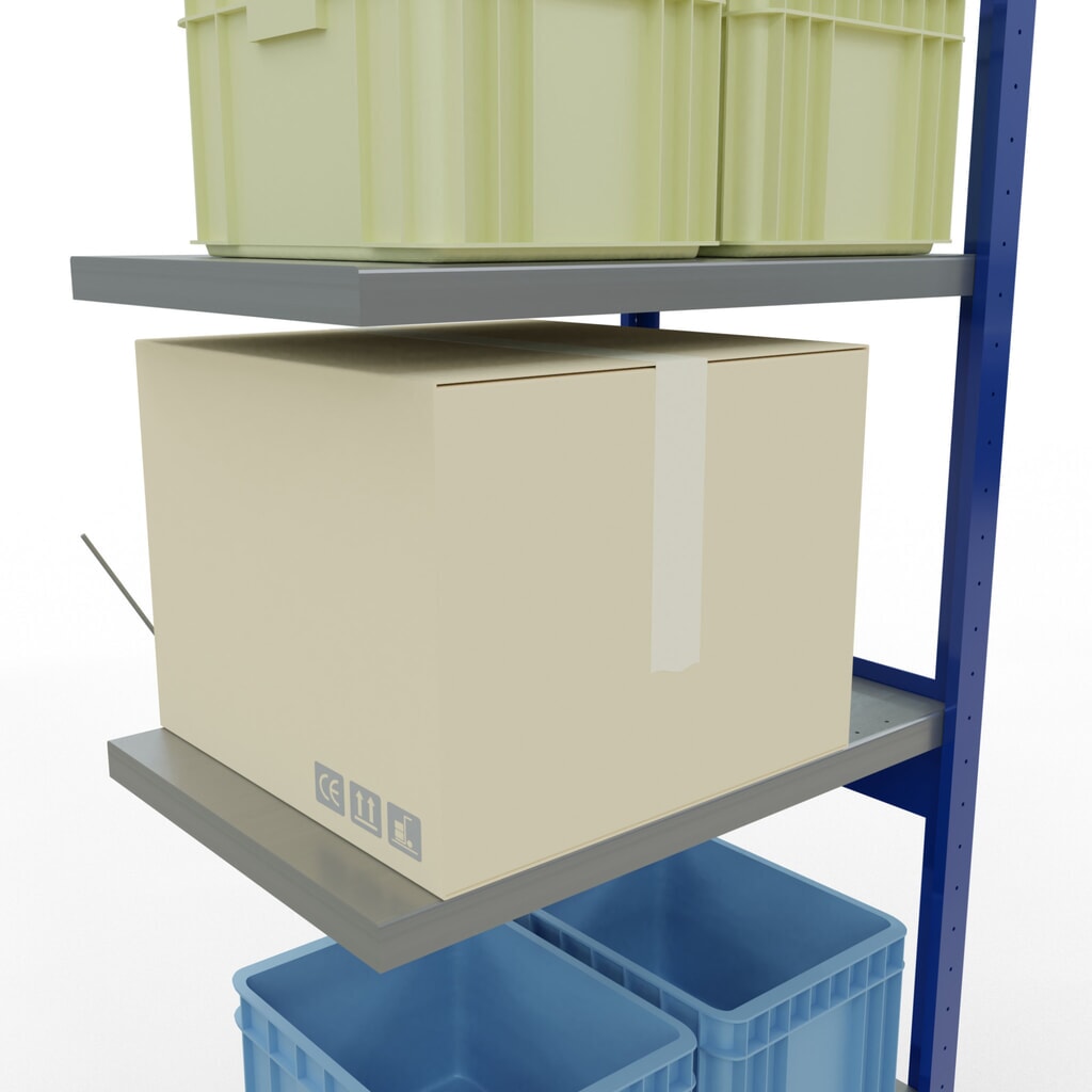 N° de l'image du produit 4 : Rayonnage à tablettes SCHULTE, travée auxiliaire, bleu gentiane/galvanisé, CT 250 kg, HxlxP 2 500 x 750 x 500 mm