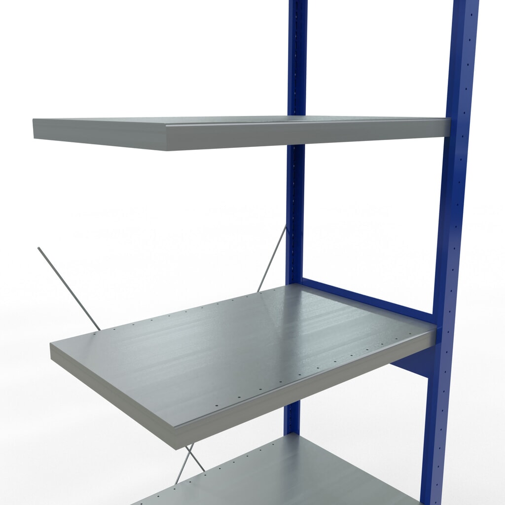 N° de l'image du produit 5 : Rayonnage à tablettes SCHULTE, travée auxiliaire, bleu gentiane/galvanisé, CT 250 kg, HxlxP 2 500 x 750 x 500 mm