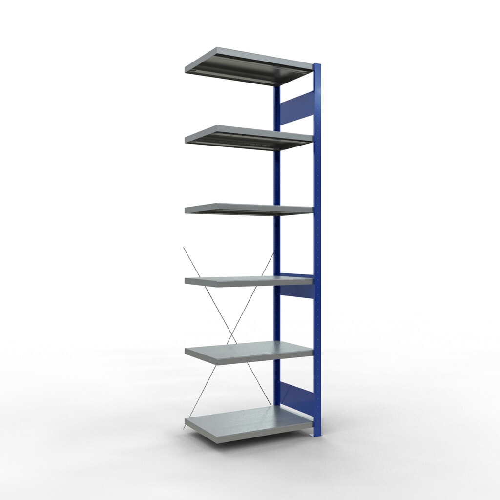 Rayonnage à tablettes SCHULTE, travée auxiliaire, bleu gentiane/galvanisé, CT 250 kg, HxlxP 2 500 x 750 x 500 mm Illustration du produit: Rayonnage à tablettes SCHULTE, travée auxiliaire, bleu gentiane/galvanisé, CT 250 kg, HxlxP 2 500 x 750 x 500 mm