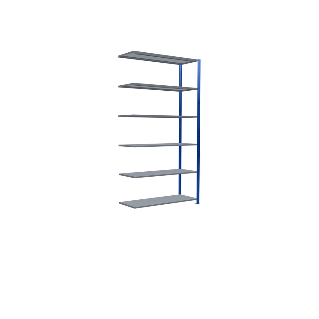 N° de l'image du produit 2 : Rayonnage à tablettes SCHULTE, travée auxiliaire, bleu gentiane/galvanisé, CT 250 kg, HxlxP 2 500 x 1 300 x 500 mm