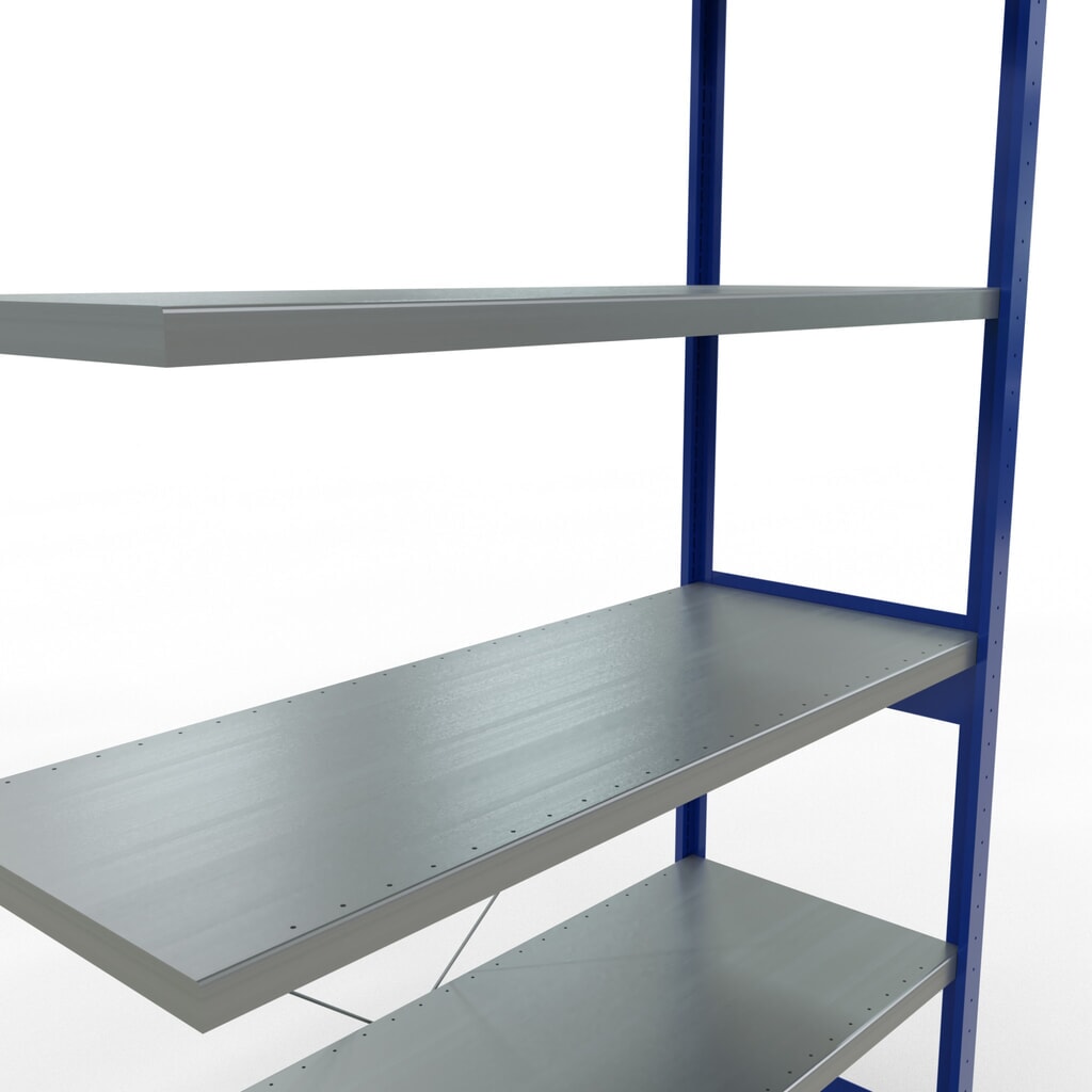Rayonnage à tablettes SCHULTE, travée auxiliaire, bleu gentiane/galvanisé, CT 250 kg, HxlxP 2 500 x 1 300 x 500 mm N° de l'image du produit 5 : Rayonnage à tablettes SCHULTE, travée auxiliaire, bleu gentiane/galvanisé, CT 250 kg, HxlxP 2 500 x 1 300 x 500 mm