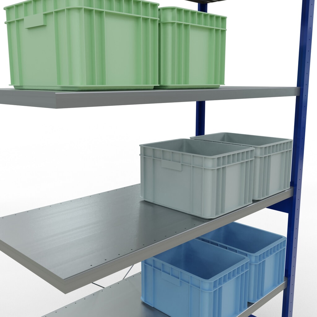 Rayonnage à tablettes SCHULTE, travée auxiliaire, bleu gentiane/galvanisé, CT 250 kg, HxlxP 2 500 x 1 300 x 600 mm N° de l'image du produit 4 : Rayonnage à tablettes SCHULTE, travée auxiliaire, bleu gentiane/galvanisé, CT 250 kg, HxlxP 2 500 x 1 300 x 600 mm