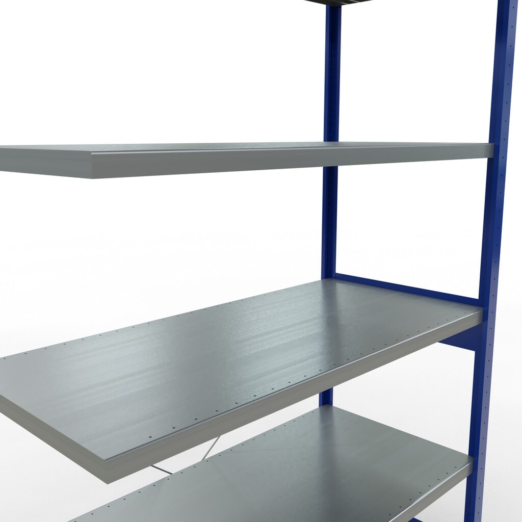 Rayonnage à tablettes SCHULTE, travée auxiliaire, bleu gentiane/galvanisé, CT 250 kg, HxlxP 2 500 x 1 300 x 600 mm N° de l'image du produit 5 : Rayonnage à tablettes SCHULTE, travée auxiliaire, bleu gentiane/galvanisé, CT 250 kg, HxlxP 2 500 x 1 300 x 600 mm