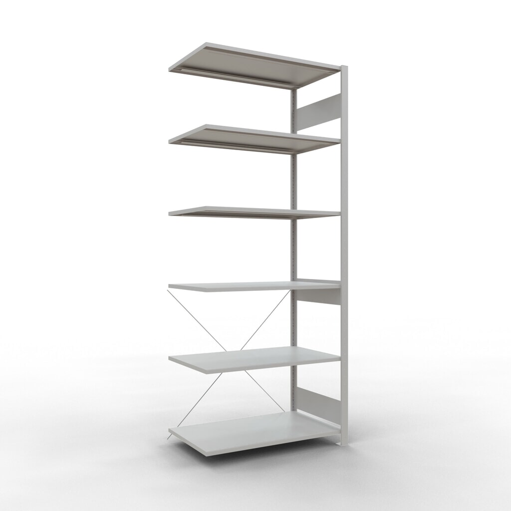 Rayonnage à tablettes SCHULTE, travée auxiliaire, charge par tablette 150 kg, gris clair, HxlxP 2500 x 1000 x 600 mm Illustration du produit: Rayonnage à tablettes SCHULTE, travée auxiliaire, charge par tablette 150 kg, gris clair, HxlxP 2500 x 1000 x 600 mm