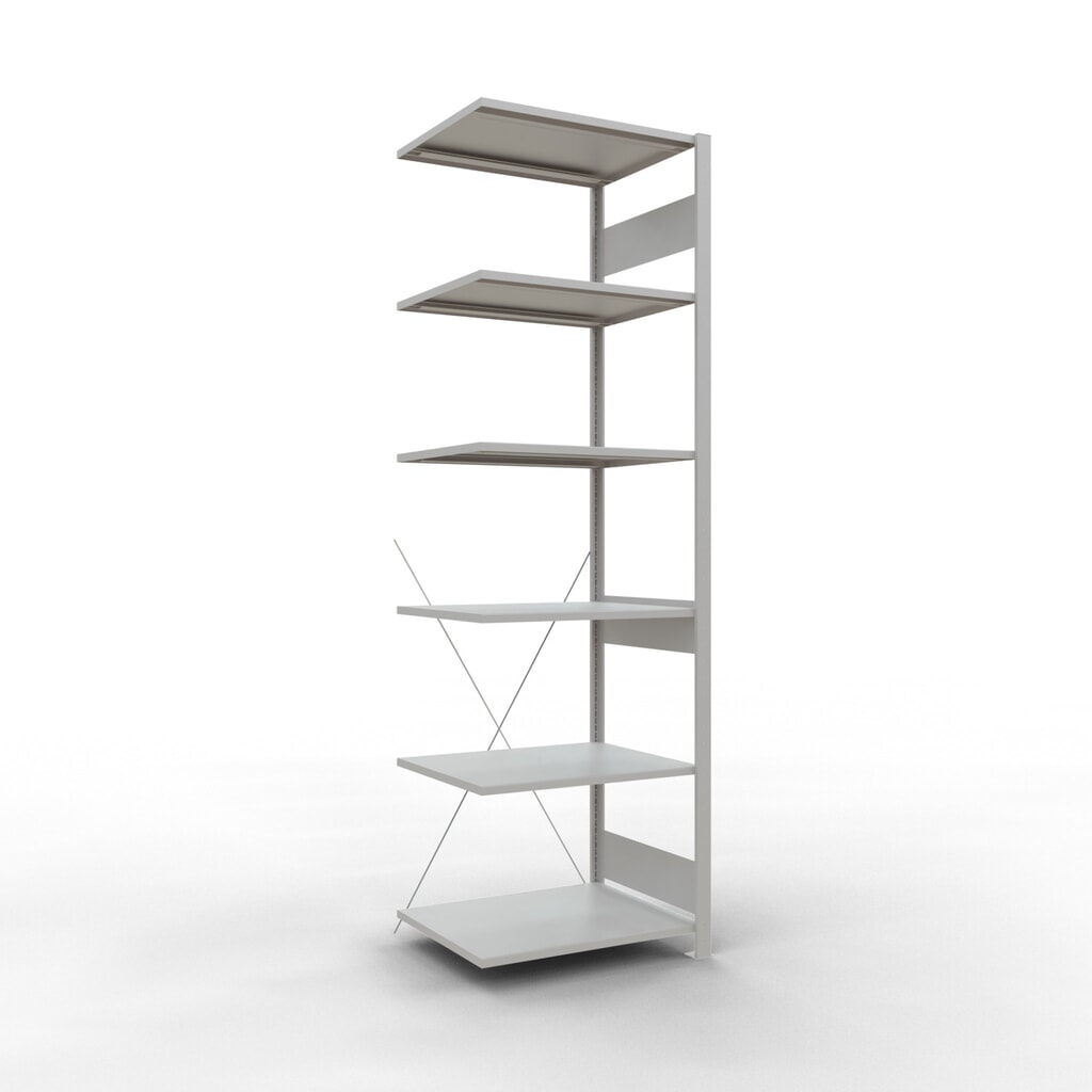 Illustration du produit: Rayonnage à tablettes SCHULTE, travée auxiliaire, charge par tablette 150 kg, gris clair, H x l x P 2 500 x 750 x 600 mm